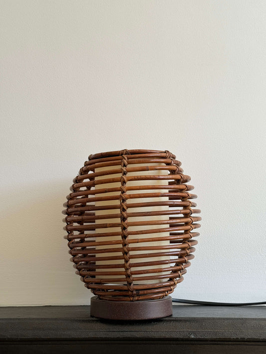 French vintage rattan table lamp