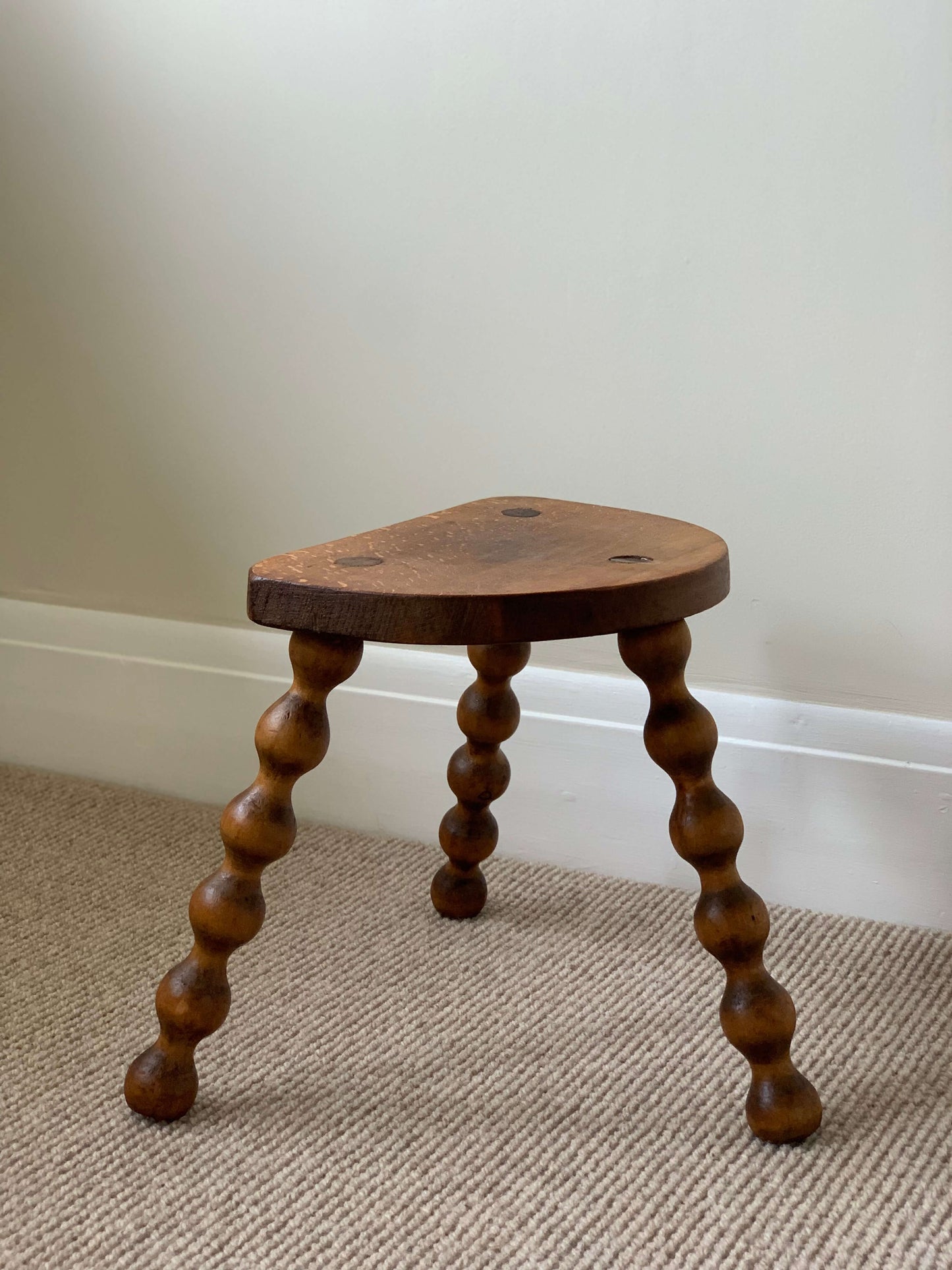 ON HOLD French antique stool with bobbin legs