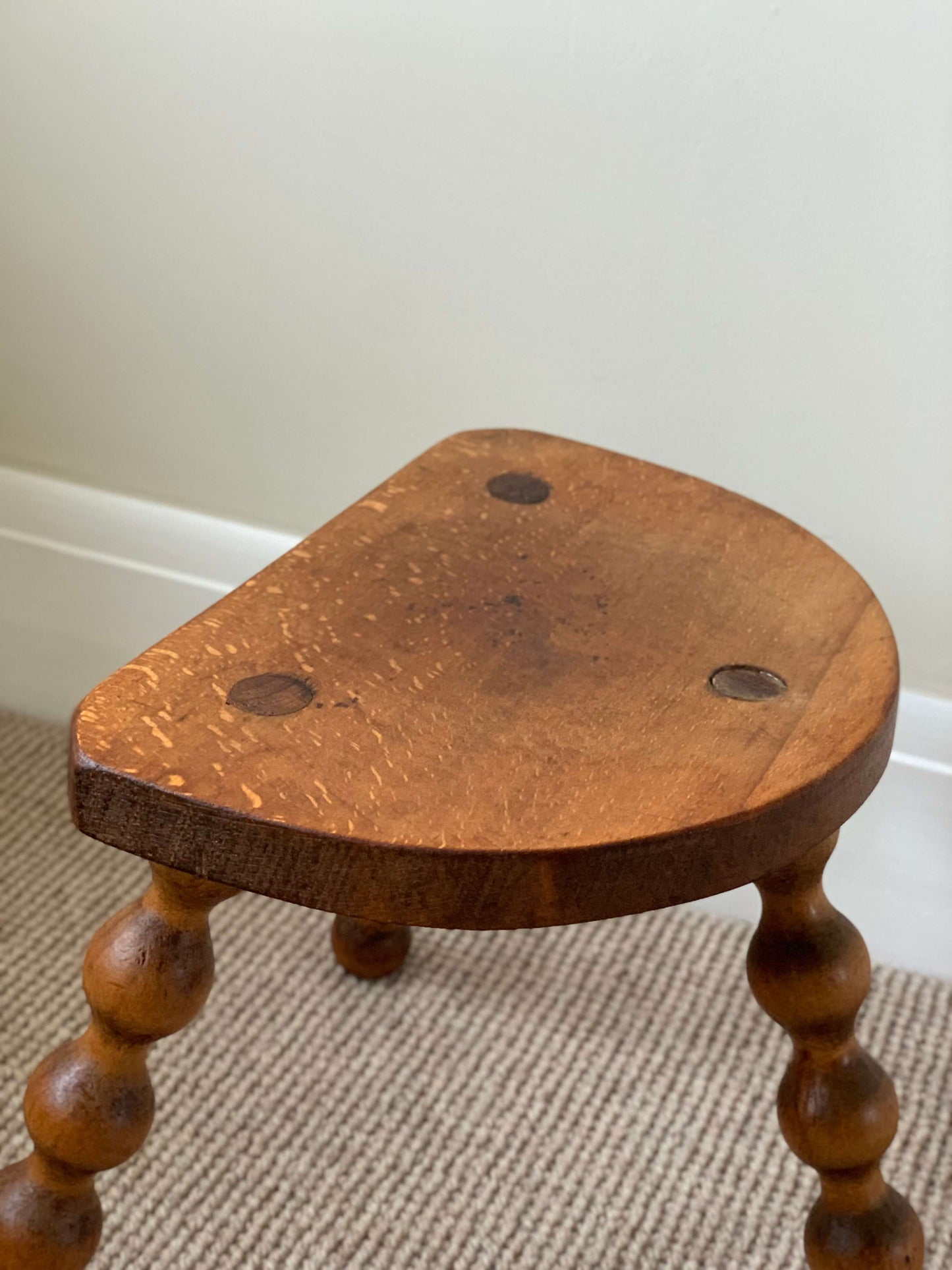 ON HOLD French antique stool with bobbin legs