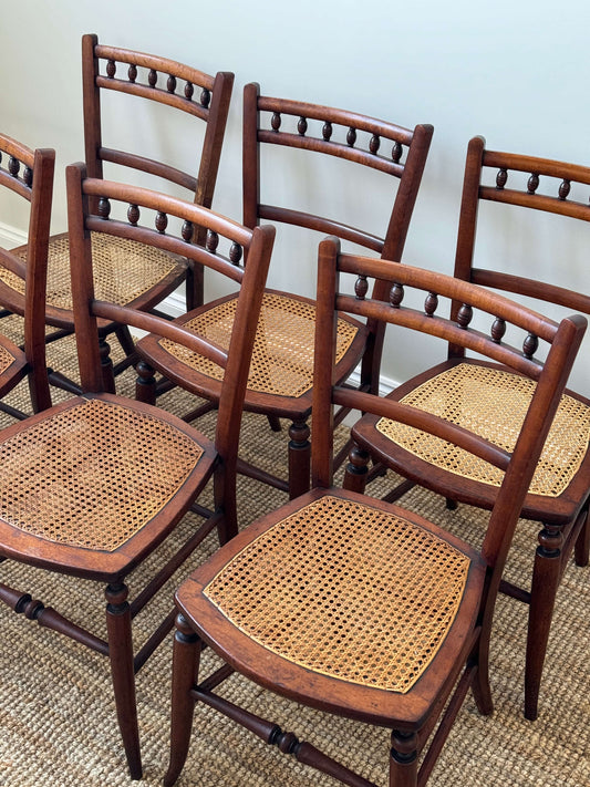 Set of six French antique cane dining chairs