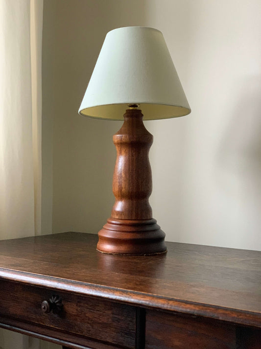 Antique turned-oak table lamp