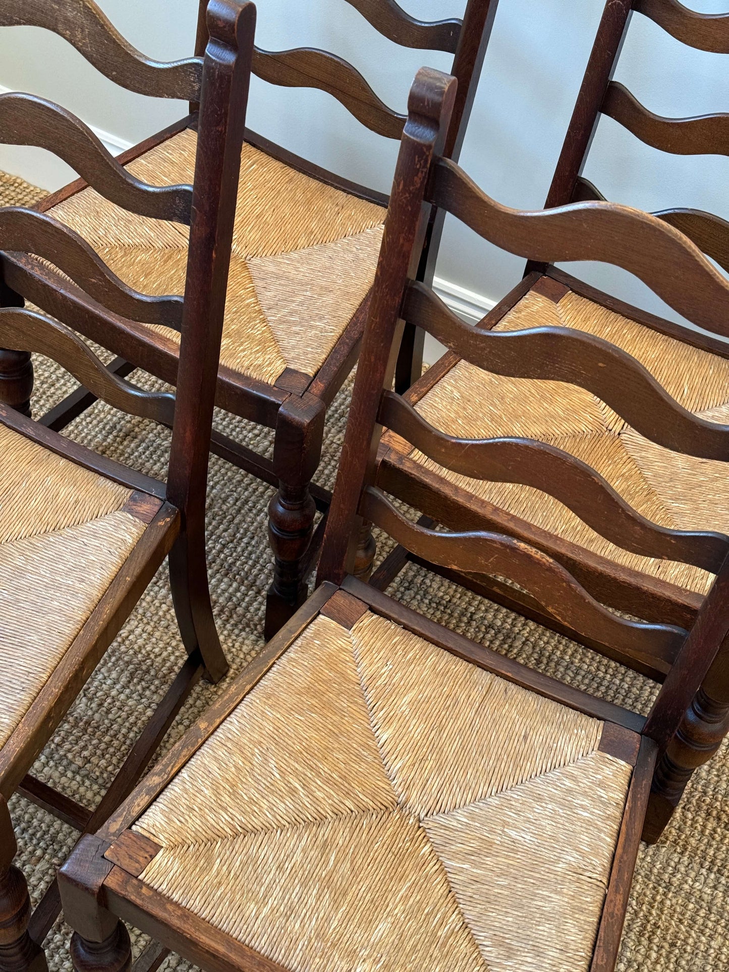 Set of four vintage rush chairs