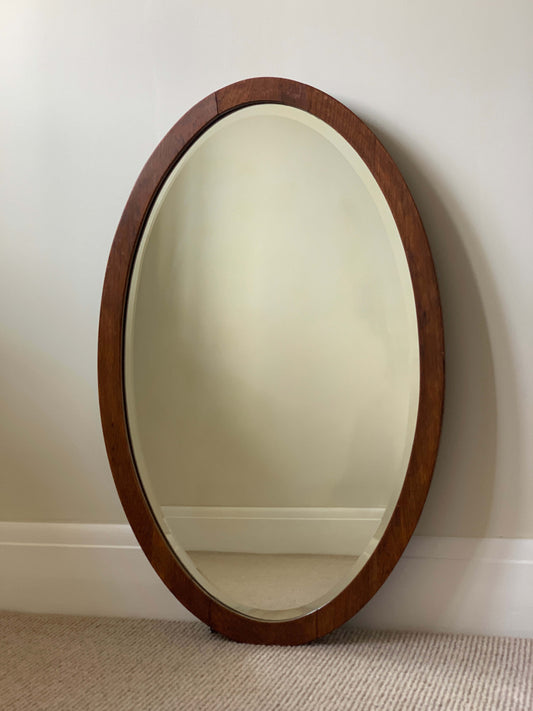 Large antique oak oval mirror
