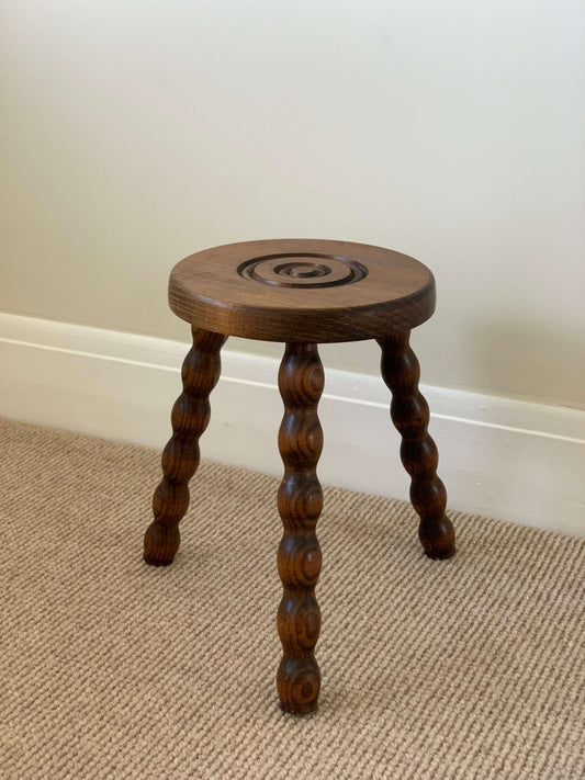 French vintage circular bobbin stool