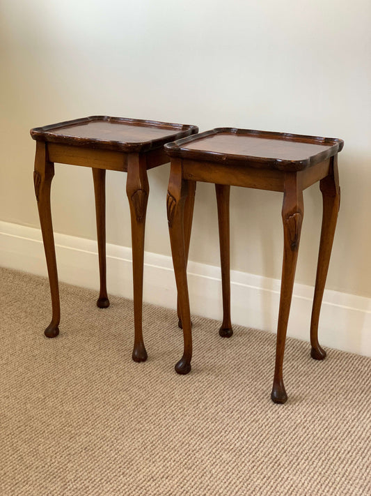 Pair of antique walnut-veneer side tables