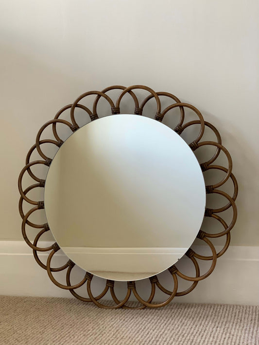 French vintage scalloped bamboo mirror