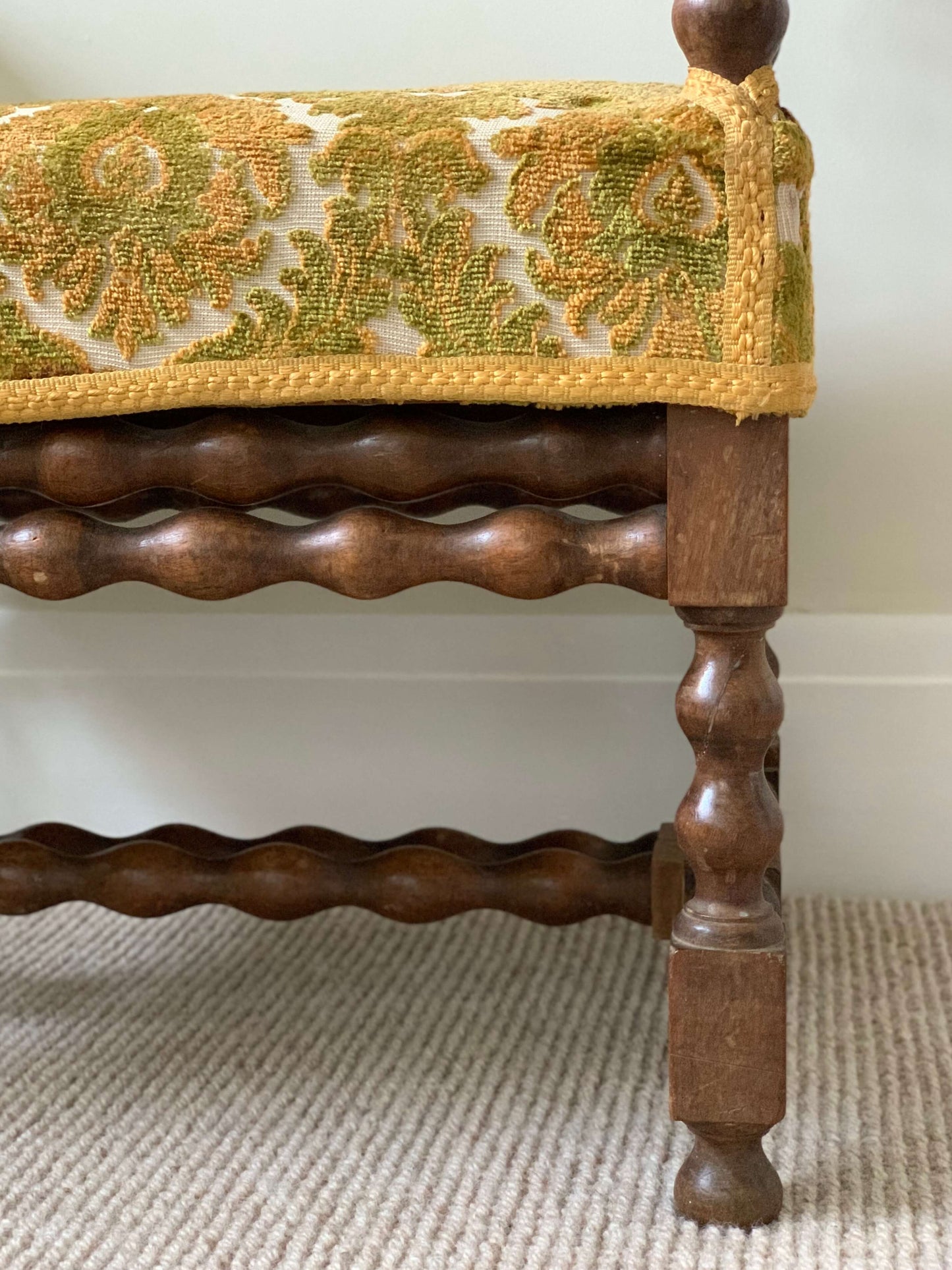 French antique upholstered bobbin stool