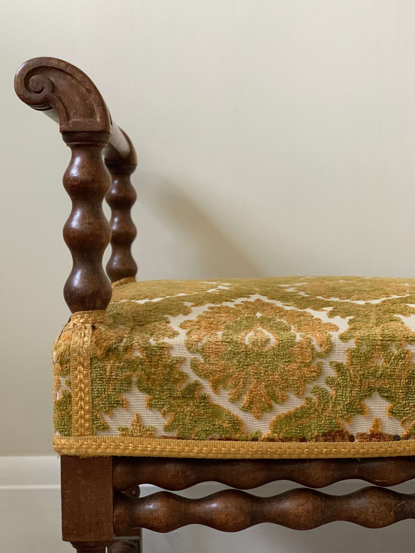French antique upholstered bobbin stool