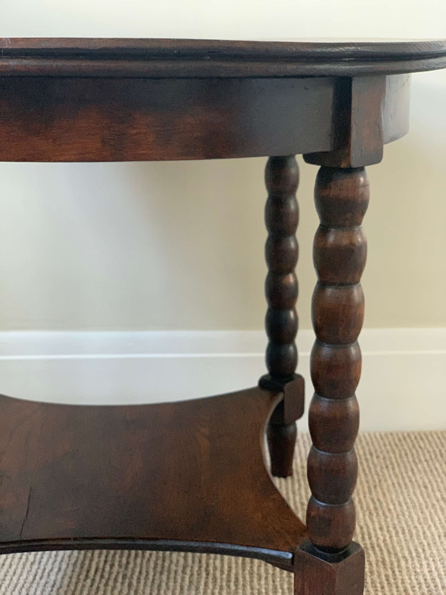 French antique circular two-tiered bobbin table