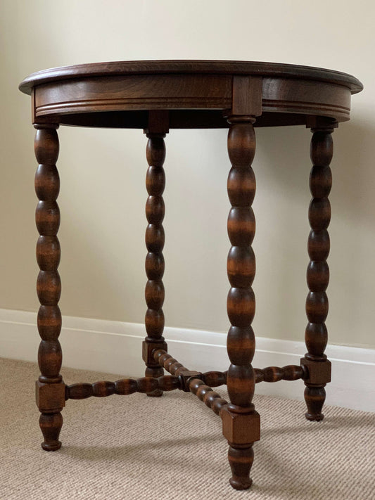 French antique oak circular bobbin table