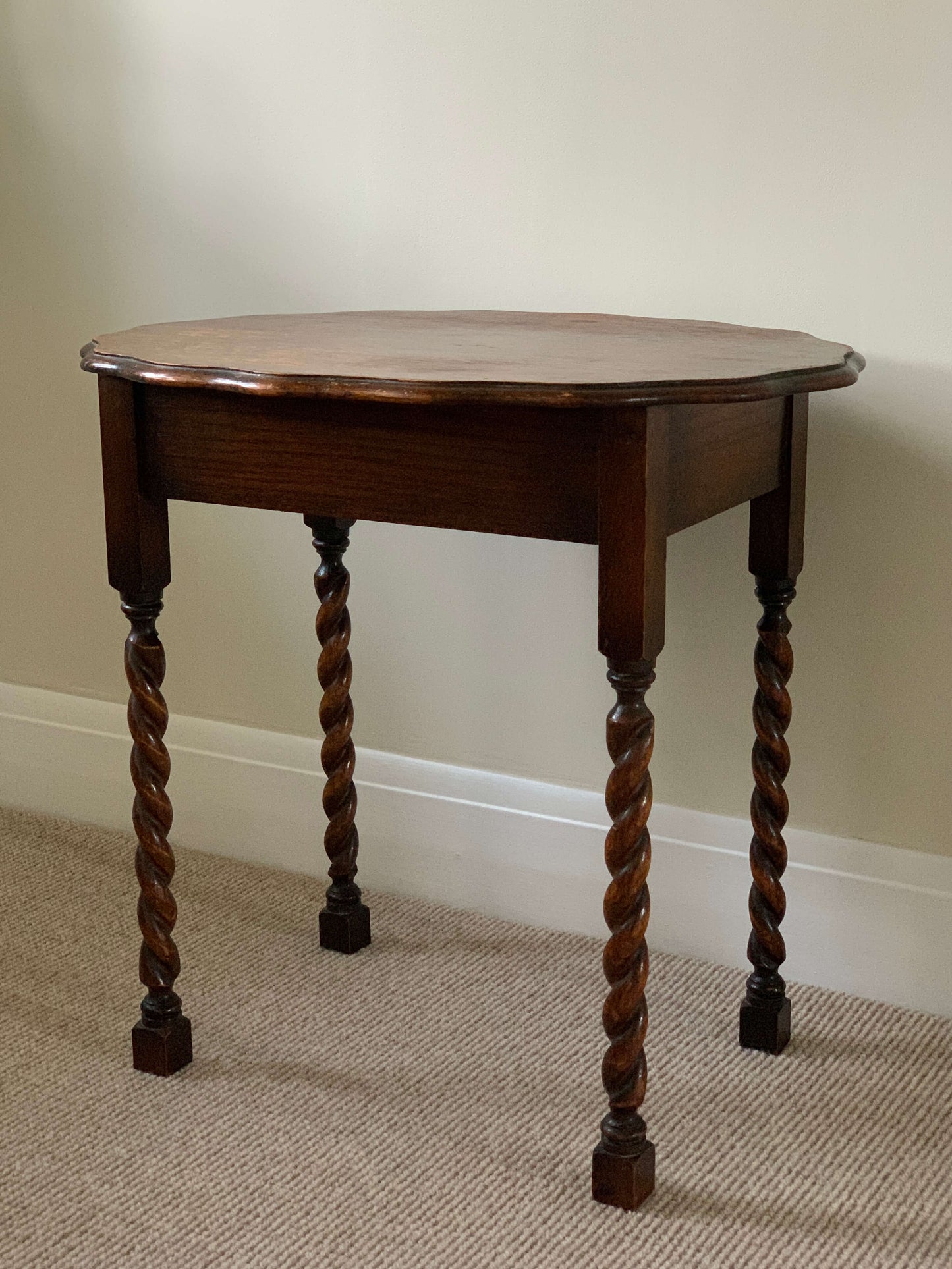 Antique scalloped barley twist side table