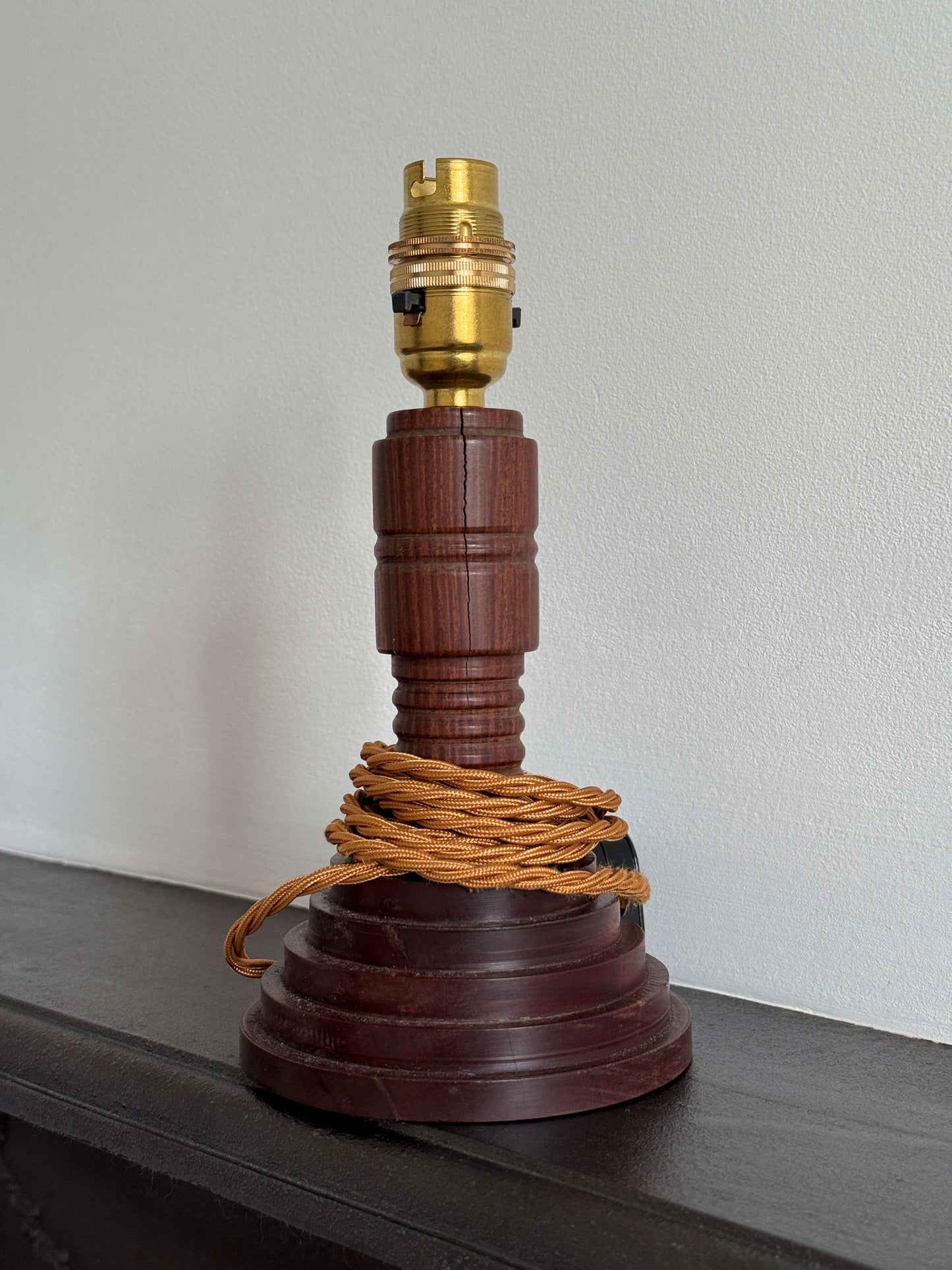 French vintage wooden stacked table lamp