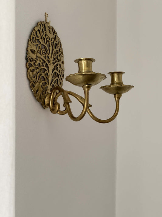 Pair of 'tree of life' brass candle sconces