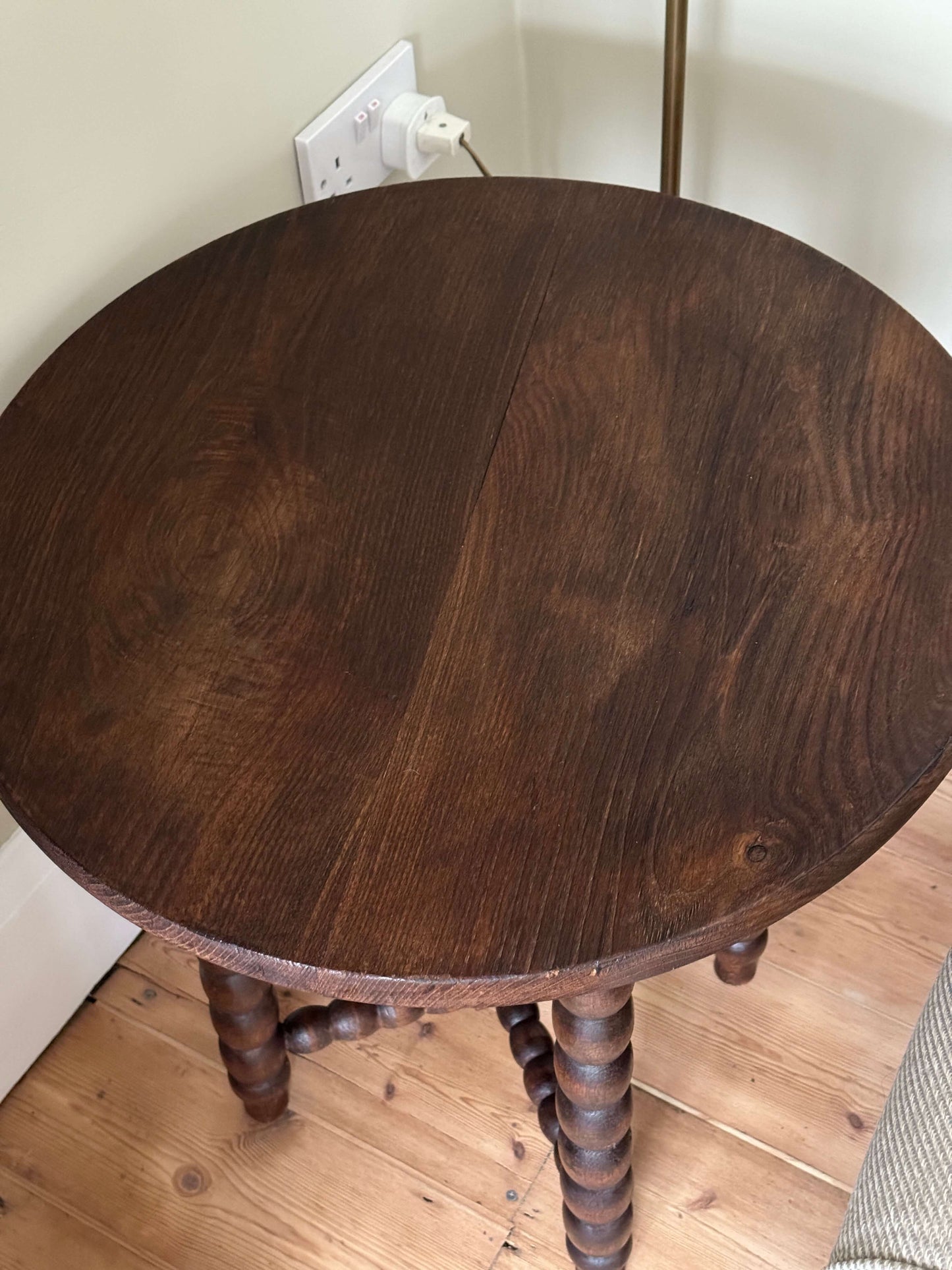 French antique circular oak bobbin table