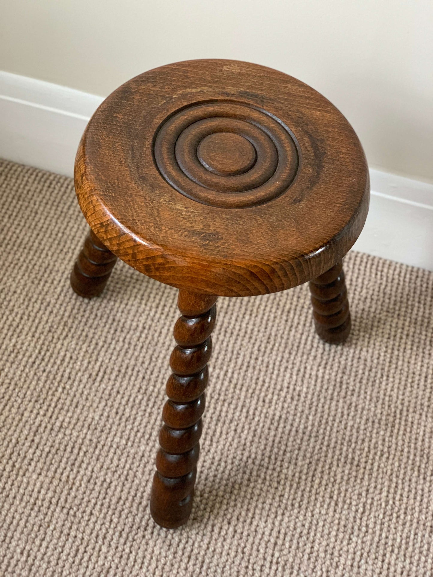 French antique circular stool with twisted legs