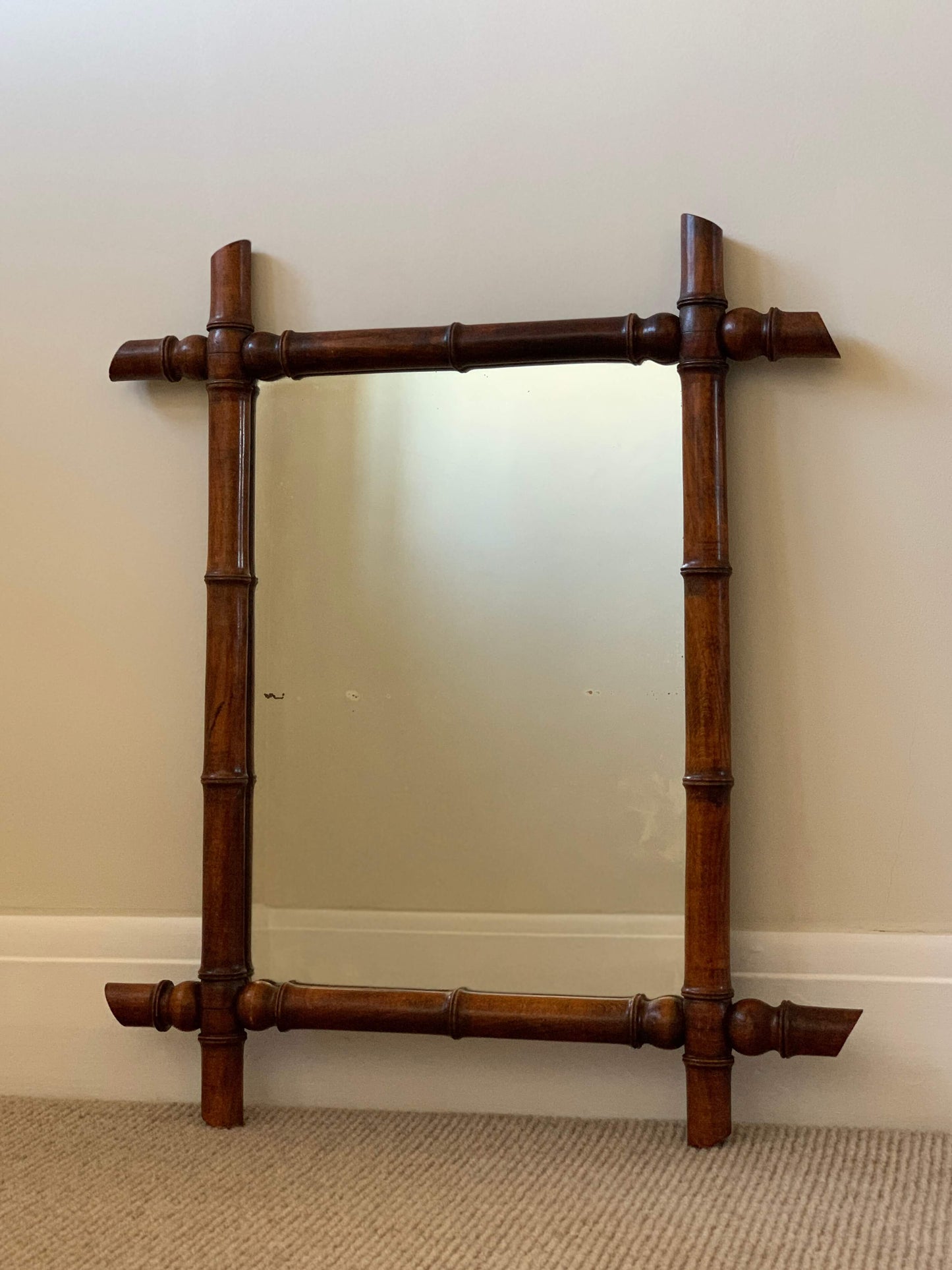 Dark French antique faux bamboo mirror