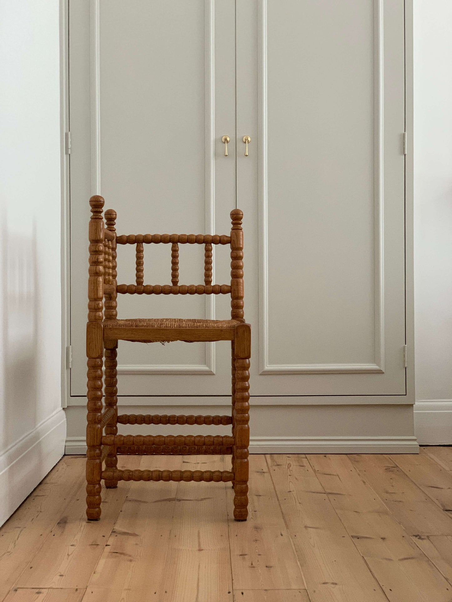 French vintage blonde bobbin corner chair