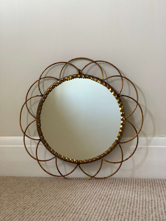 Mid-century metal scalloped mirror