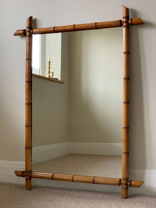 Large antique French faux bamboo mirror