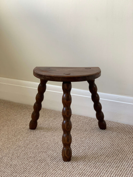 French antique short demilune bobbin stool