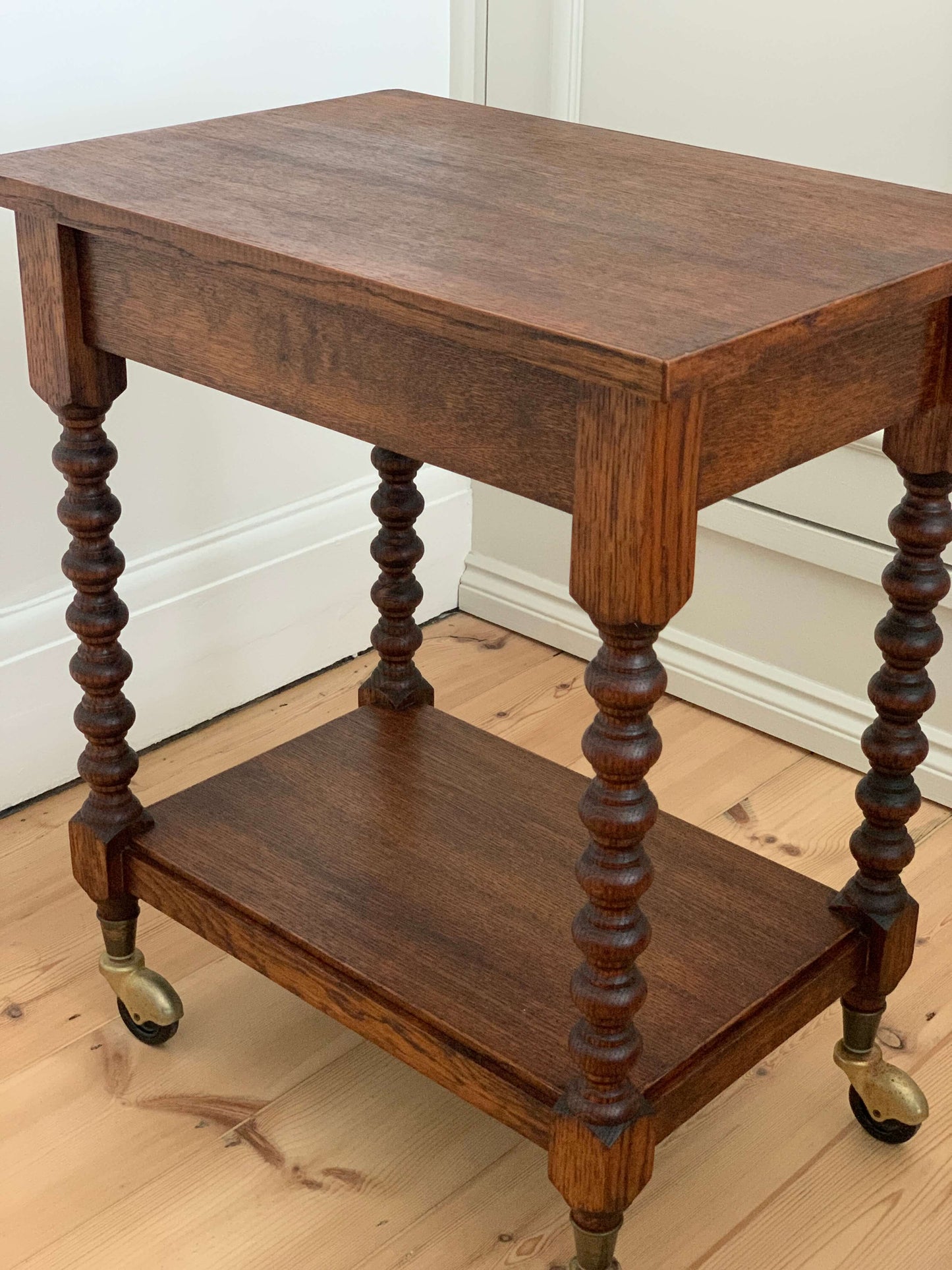 French vintage bobbin table on casters