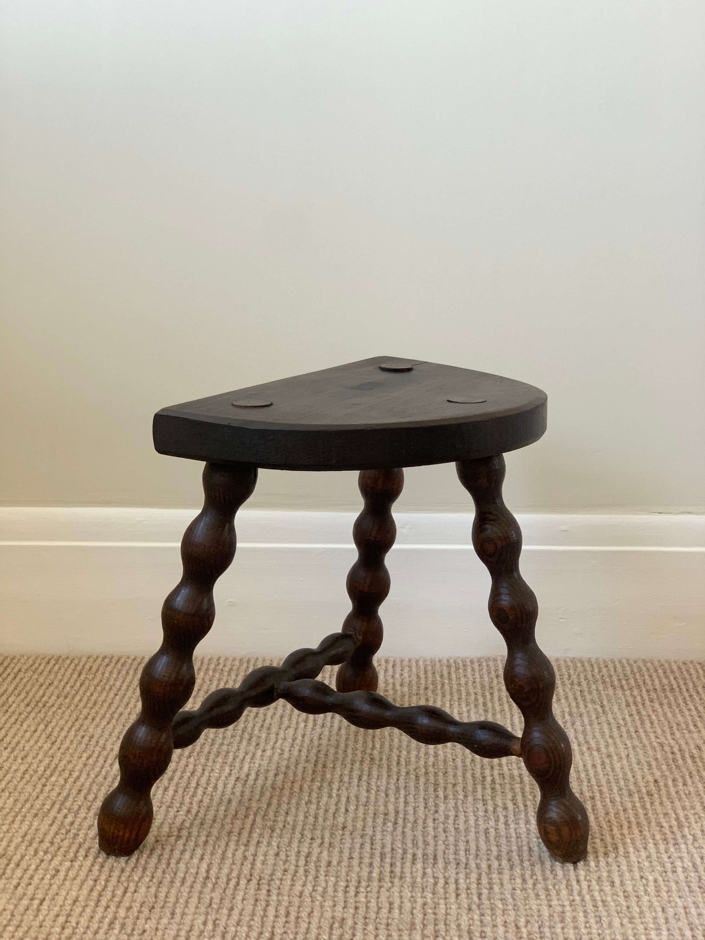 French antique short bobbin stool with struts