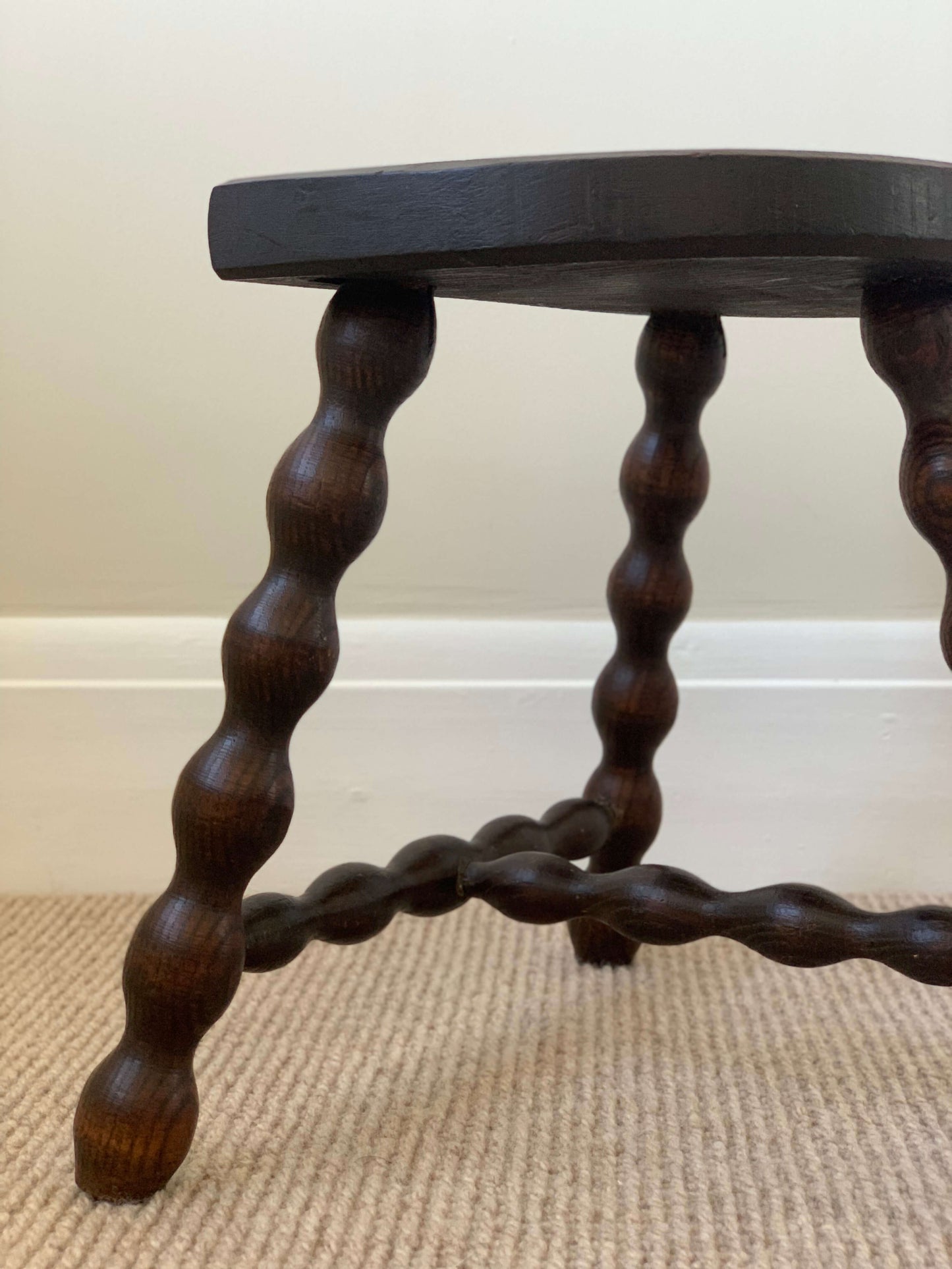 French antique short bobbin stool with struts
