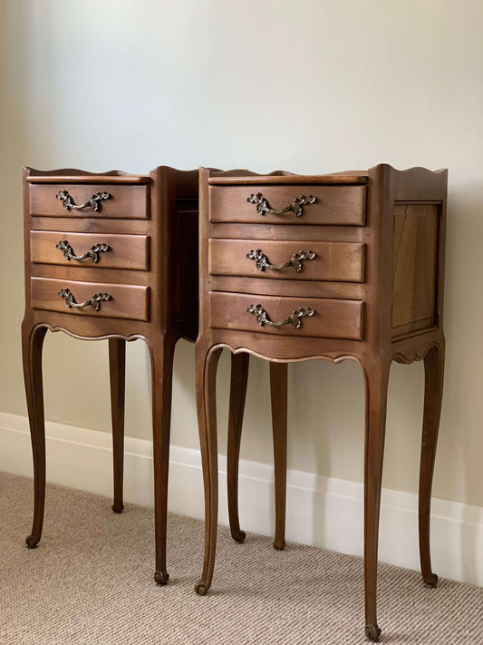 Pair of antique chestnut French bedside tables