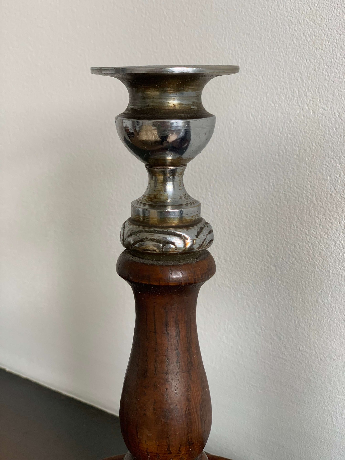 Pair of antique wooden candlestick holders